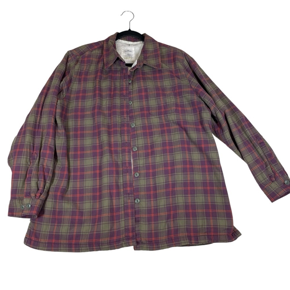L.L. Bean Plaid Button-Up Women’s Shirt - Orange and Green